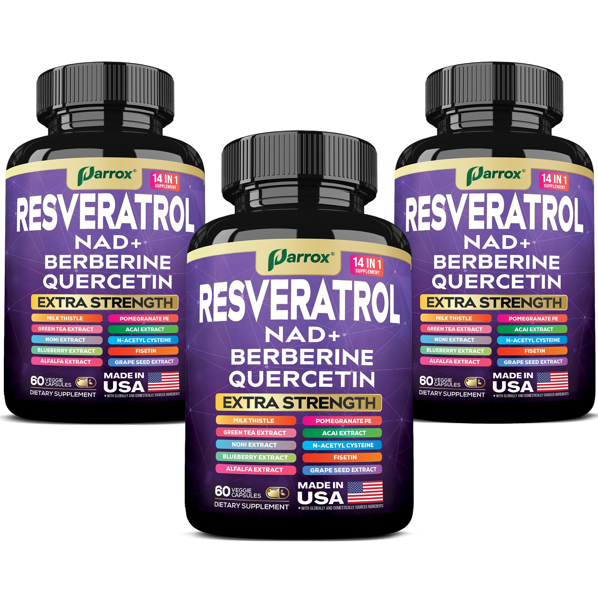 Parrox Resveratrol 14-in-1 Extra Strength bottle – 180 capsules