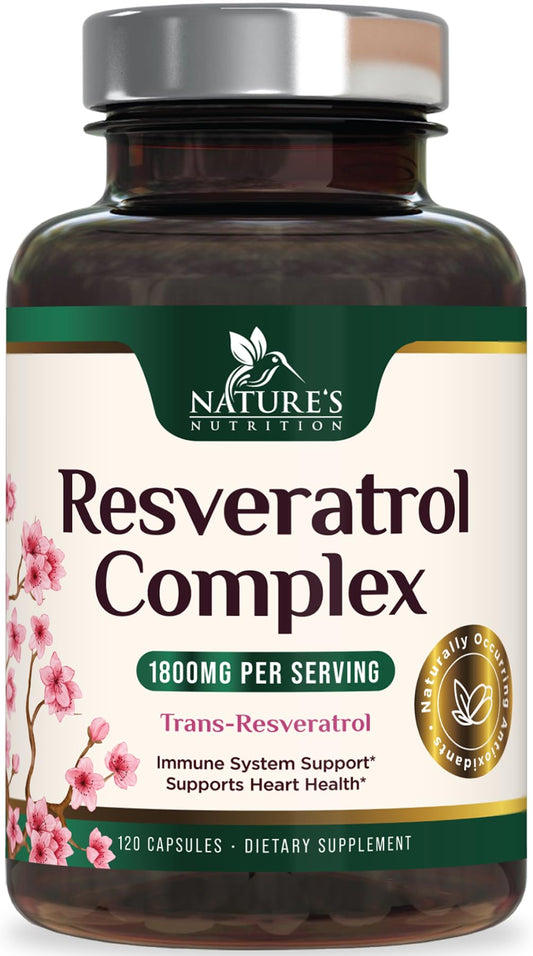 Bottle of Resveratrol 1800mg extra strength supplement with label