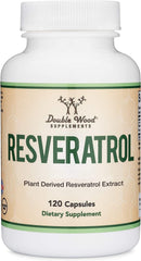Resveratrol 500mg bottle with 120 capsules on white background