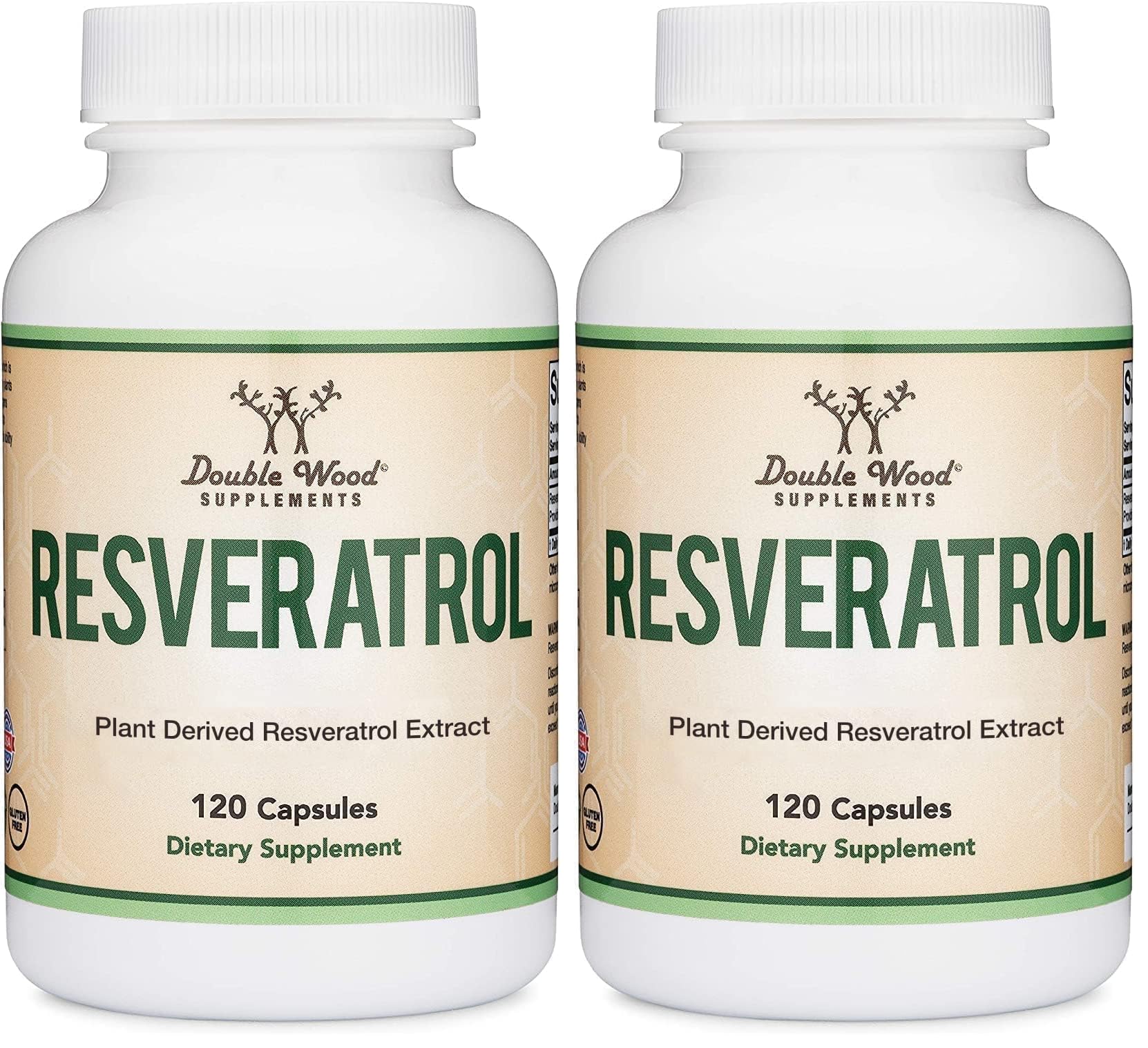 Front view of Double Wood Resveratrol 500mg bottle – pack of 2