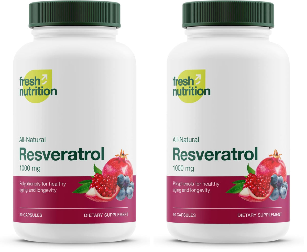 Front view of Resveratrol supplement bottle with 750mg extra strength label