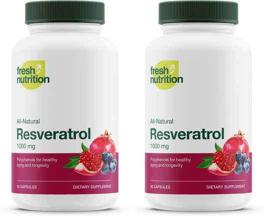 Front view of Resveratrol supplement bottle with 750mg extra strength label