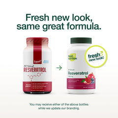Close-up of Resveratrol bottle label showing Trans-Resveratrol information