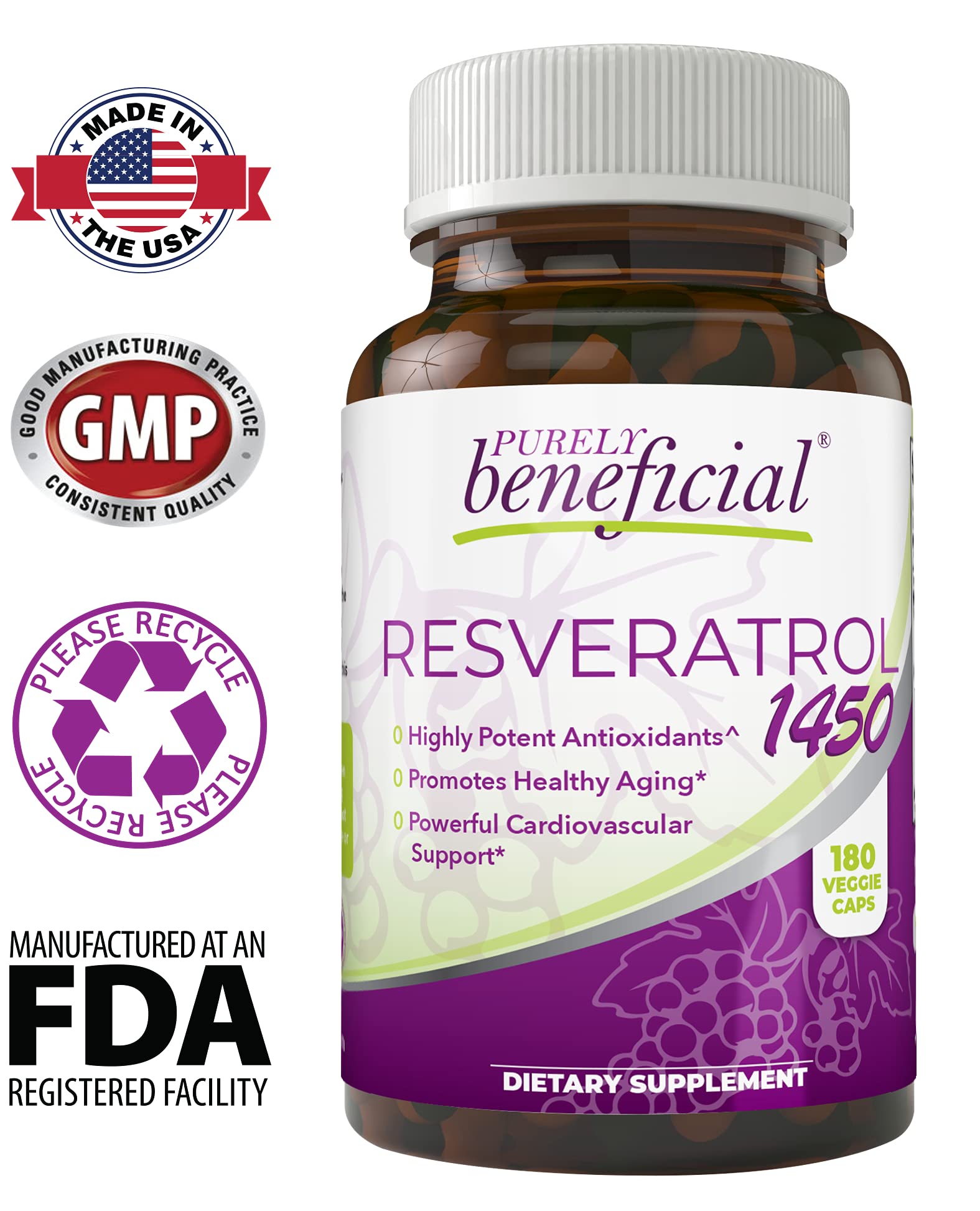 Antioxidant blend labels highlighting Vitamin C, Acai, Pomegranate and Blueberry