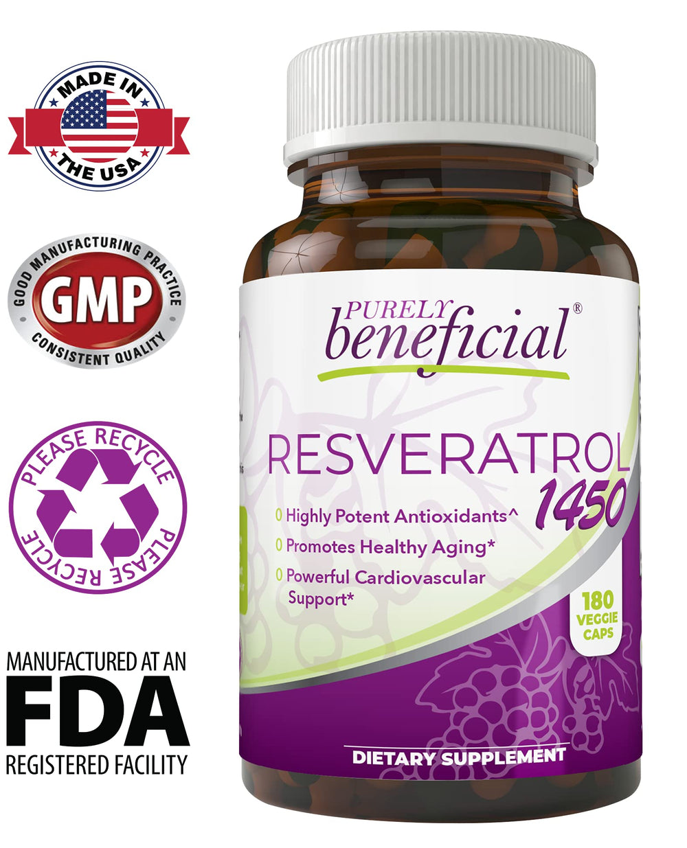 Antioxidant blend labels highlighting Vitamin C, Acai, Pomegranate and Blueberry