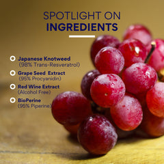 Bottle label showing 98% trans-resveratrol content