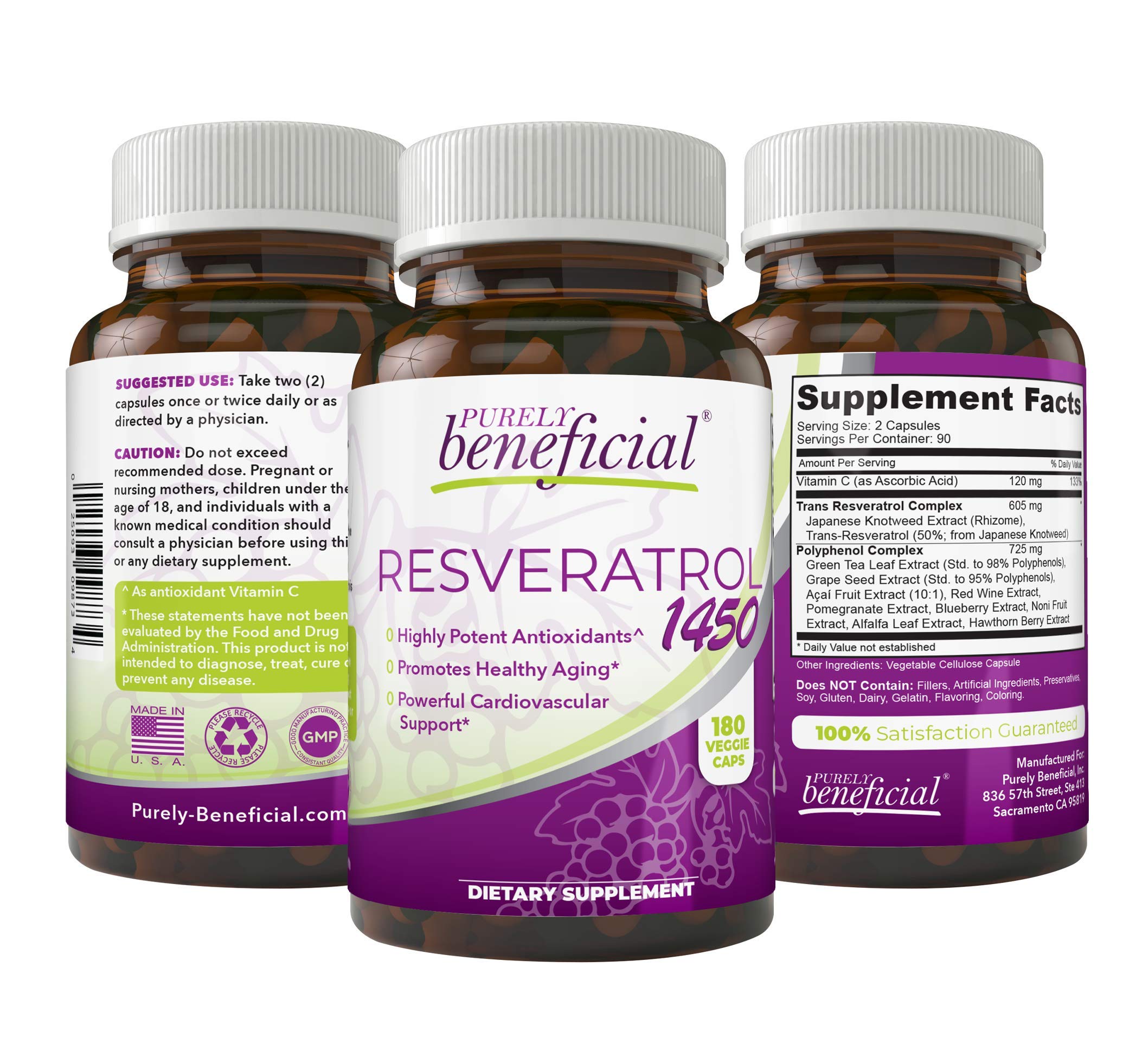 Bottle of PURELY Beneficial Resveratrol1450 90-day supply