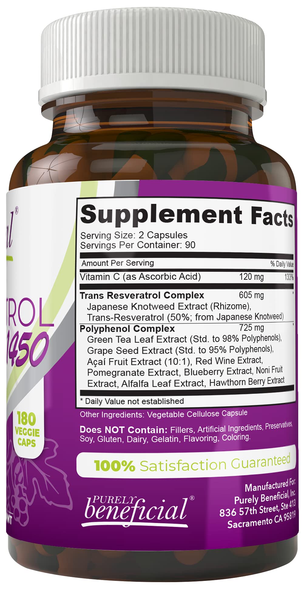 Resveratrol1450 ingredients including Trans-Resveratrol, Green Tea and Grape Seed Extract