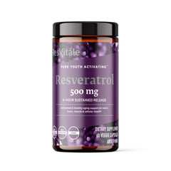ResVitale Resveratrol 500 mg bottle for daily antioxidant support and vitality.