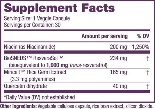Close-up of the BioSNEDS ResveraSol trans-resveratrol 1000 mg