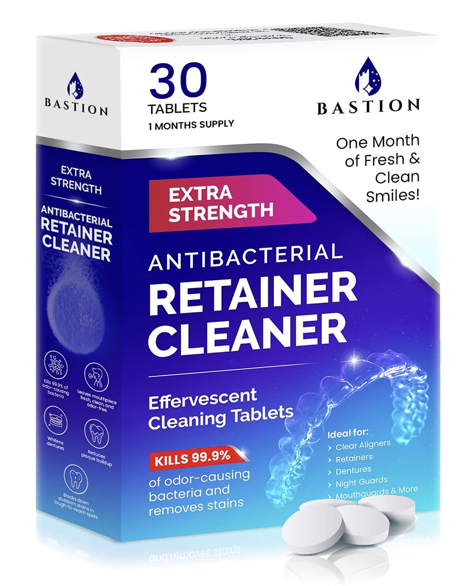 Bastion Retainer Cleaner & Denture Cleanser packaging with 30 effervescent tablets