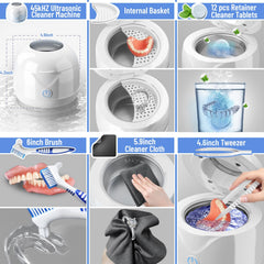 Effervescent retainer cleaner tablets dissolving in the ultrasonic cleaner