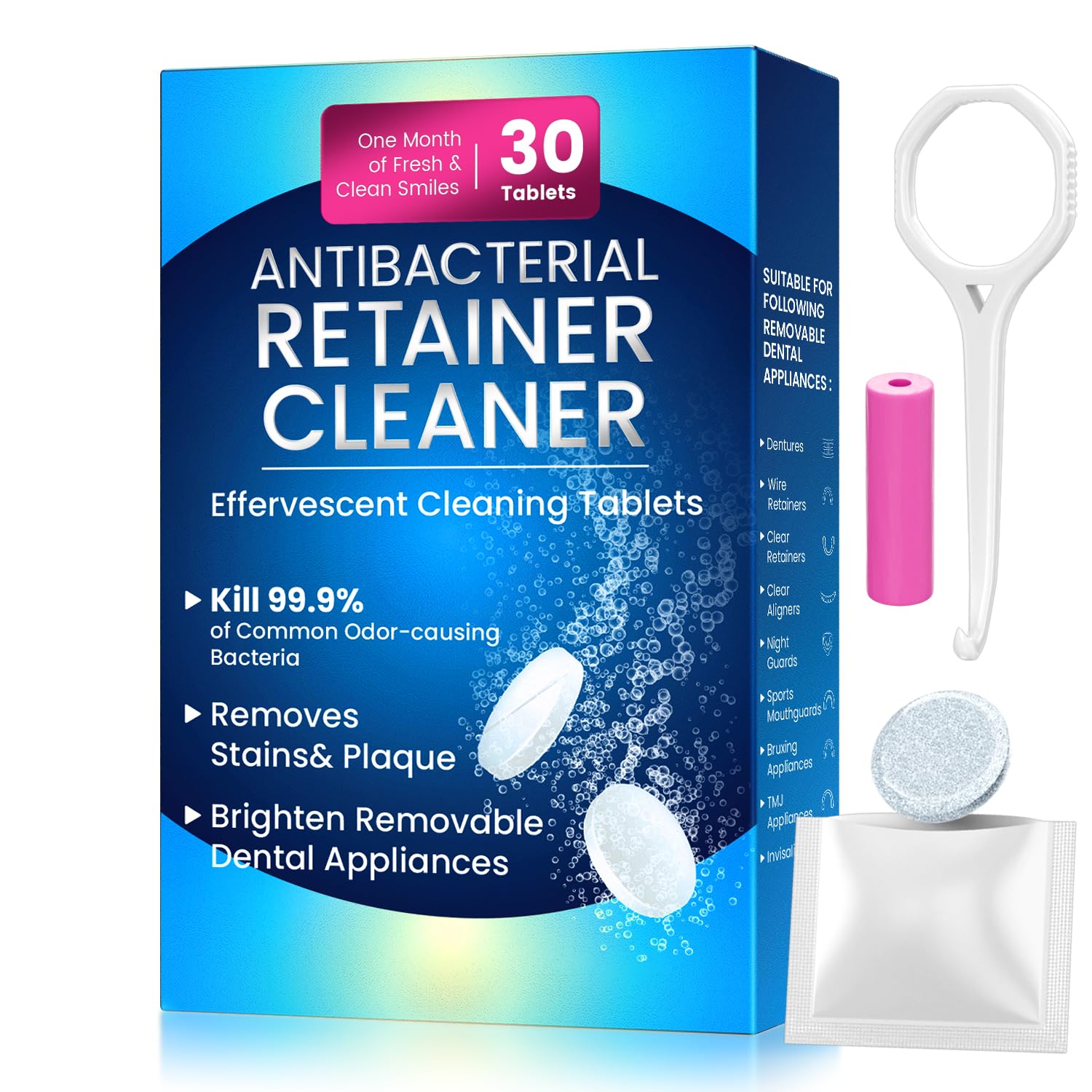 Retainer cleaner tablets kit with Aligner Removal Tool and Aligner Chewies