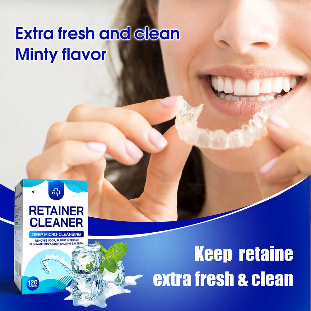 Close-up of braces and retainers undergoing cleaning