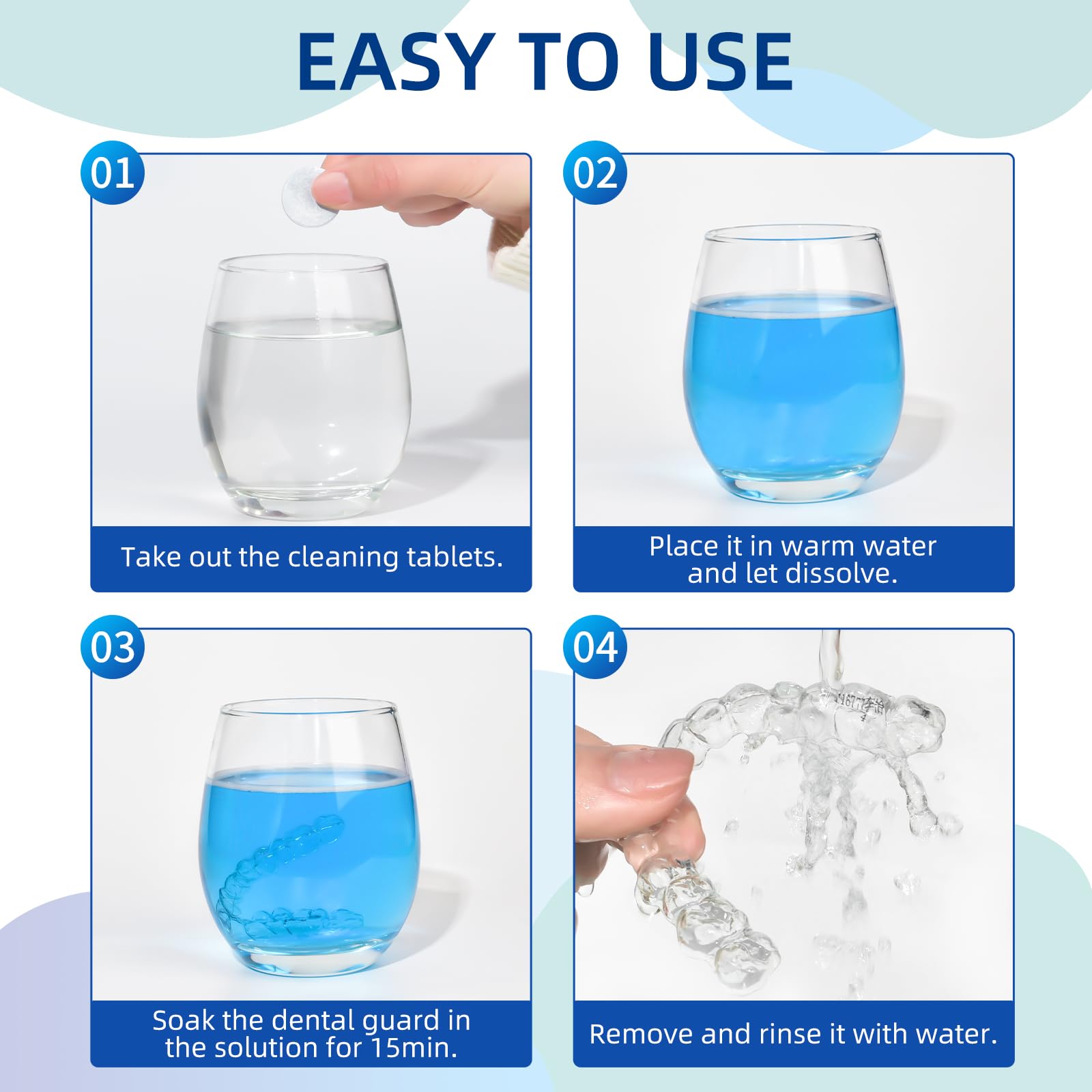 Mouth guard and retainer soaking with cleaner tablets