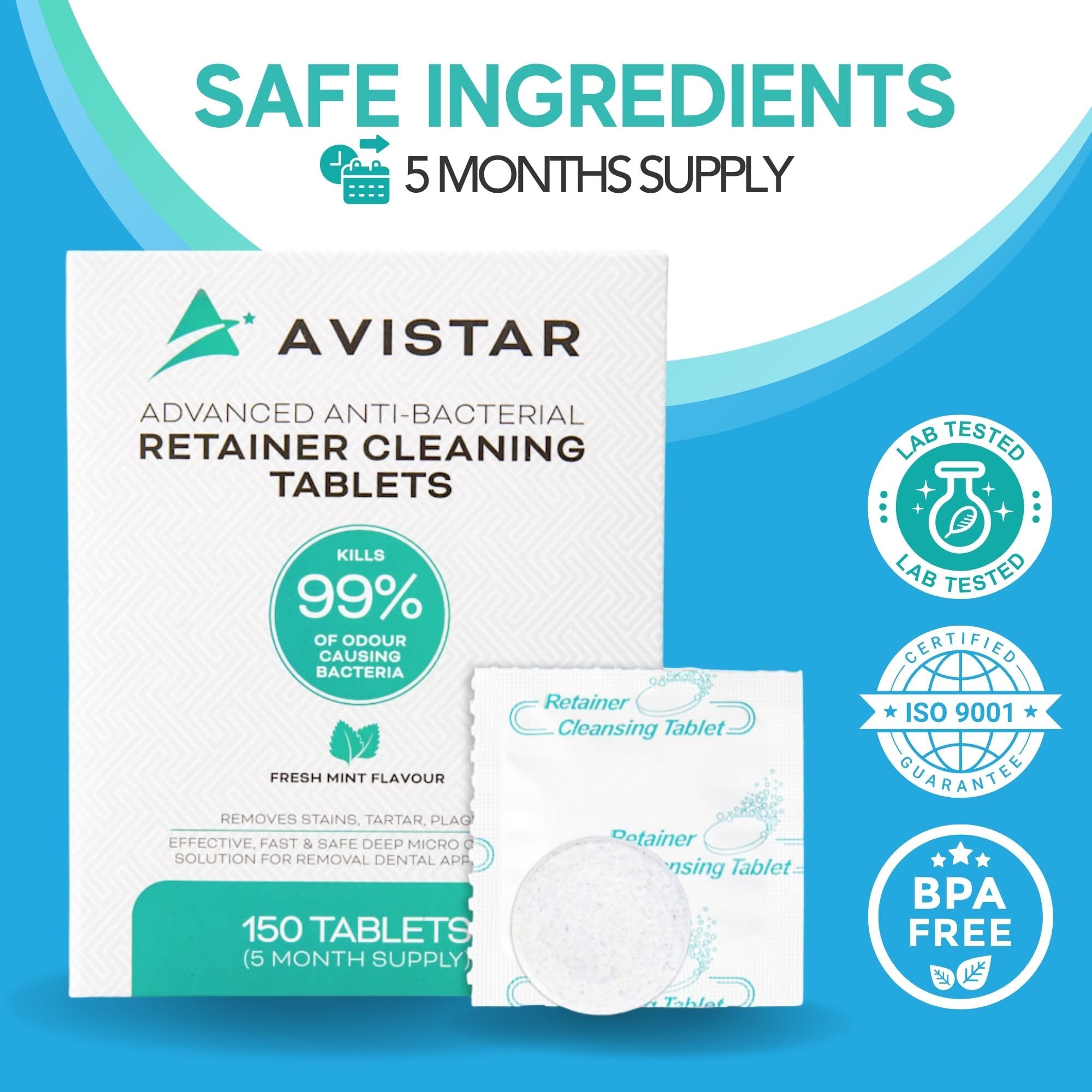 Dissolving mint flavor cleaner tablet in warm water