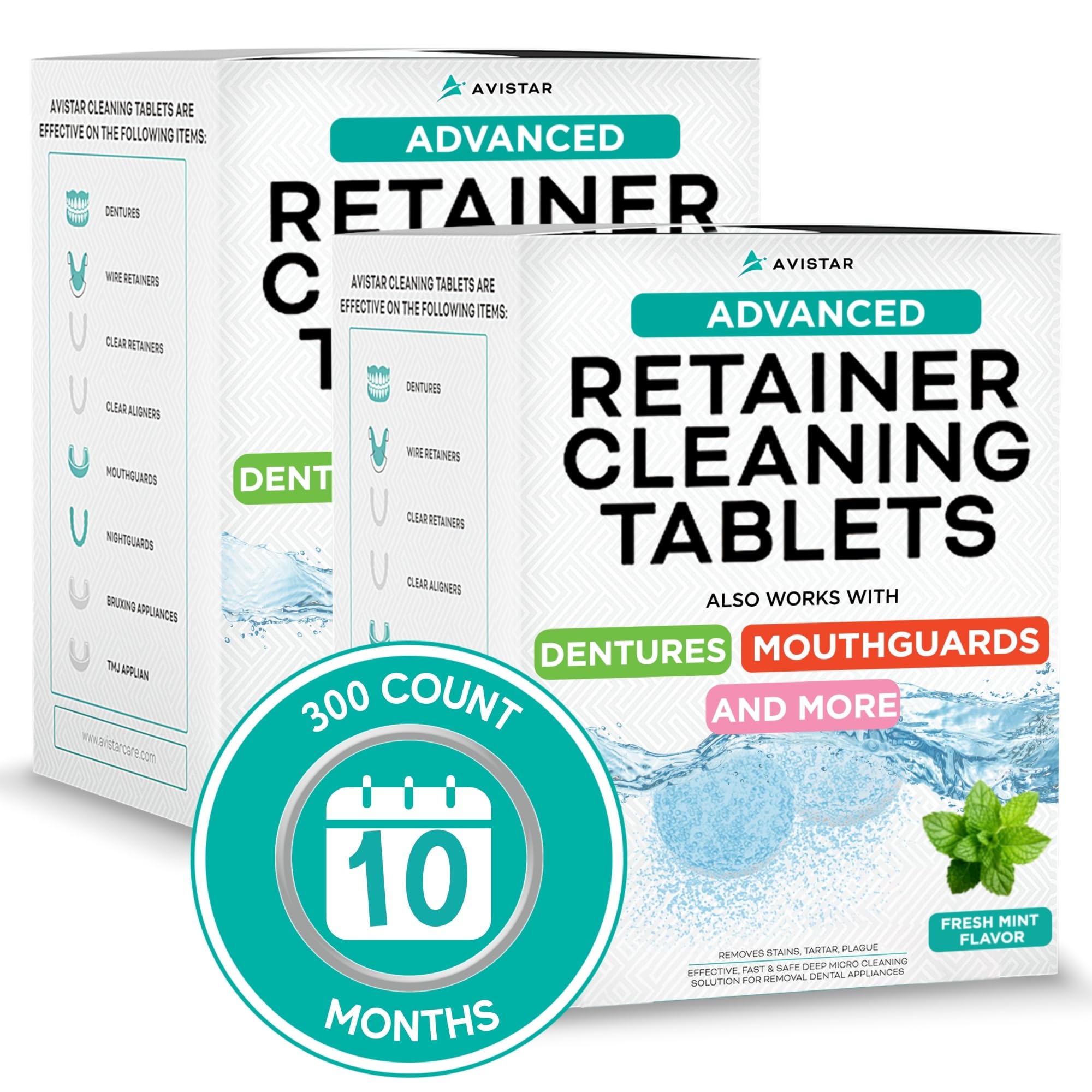 Mint flavor retainer and mouthguard cleaner tablet dissolving in water