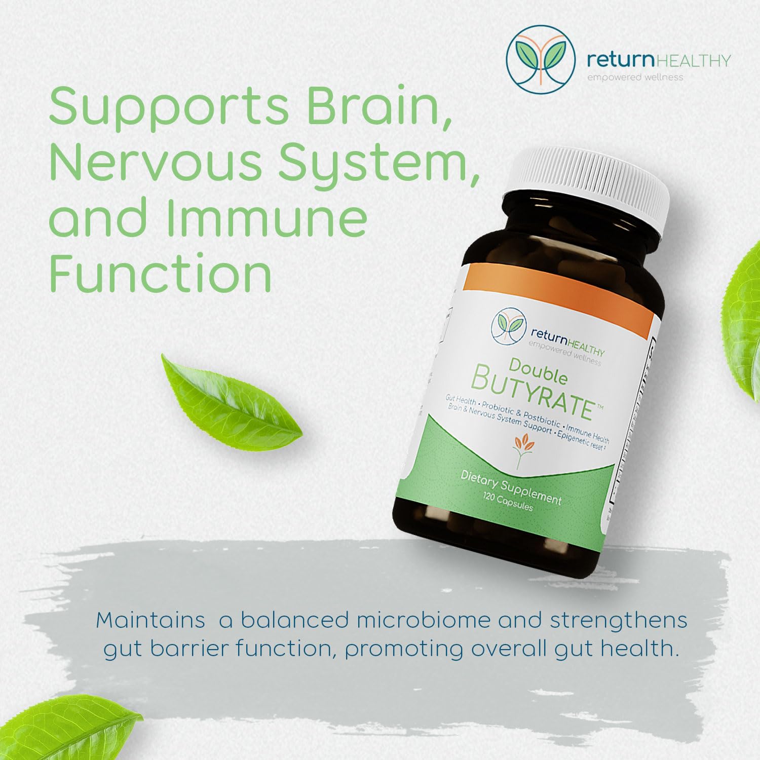 Capsules close-up from Return Healthy Double Butyrate supplement