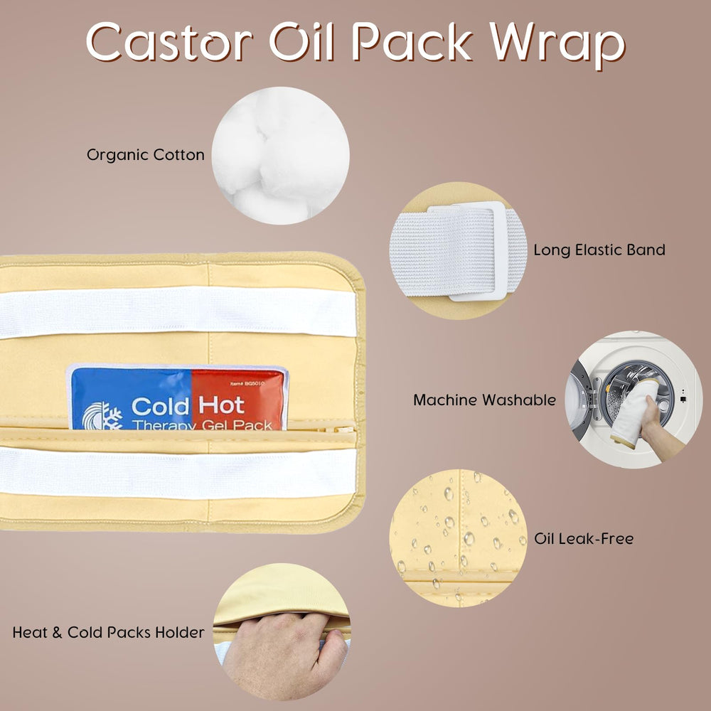 Reusable castor oil pack wraps designed for neck and waist