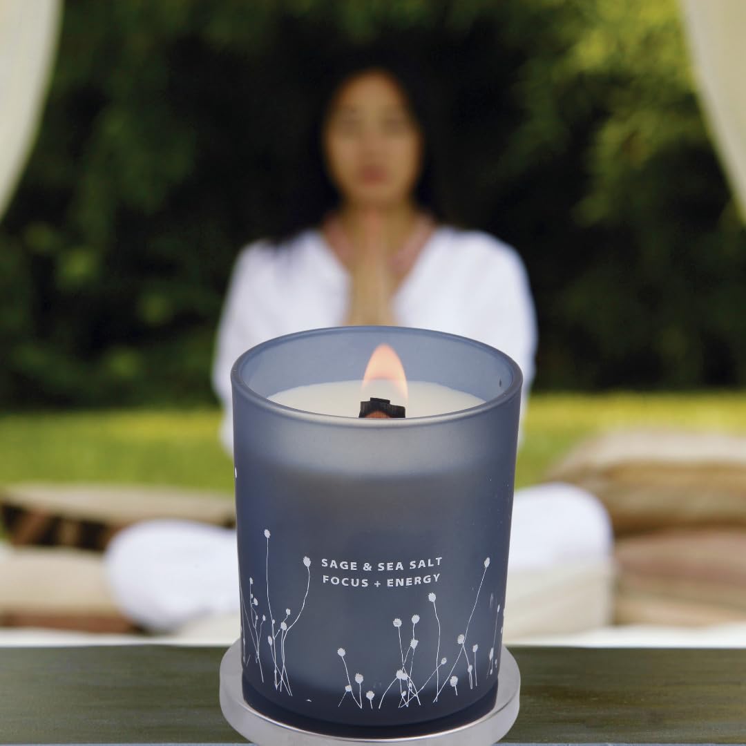 Reusable blue glass jar after candle has finished