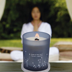 Reusable blue glass jar after candle has finished