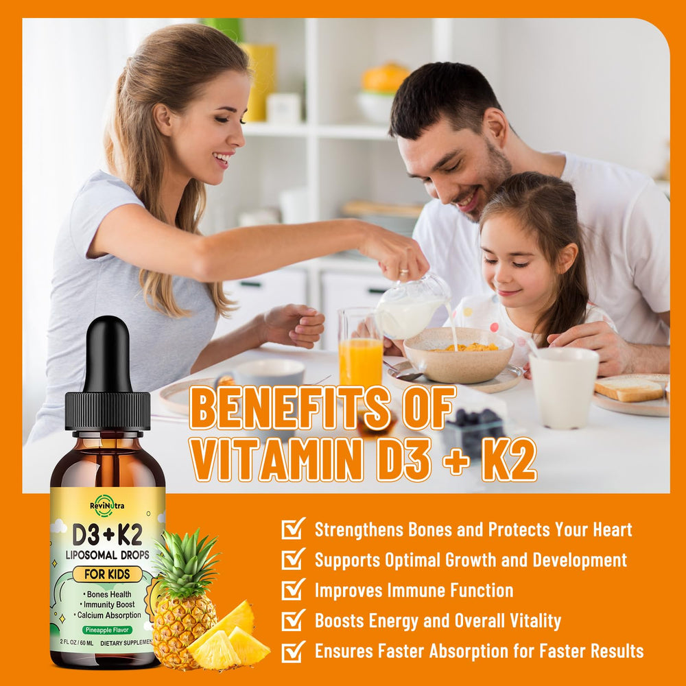 Dropper dispensing Vitamin D3 K2 liquid for kids
