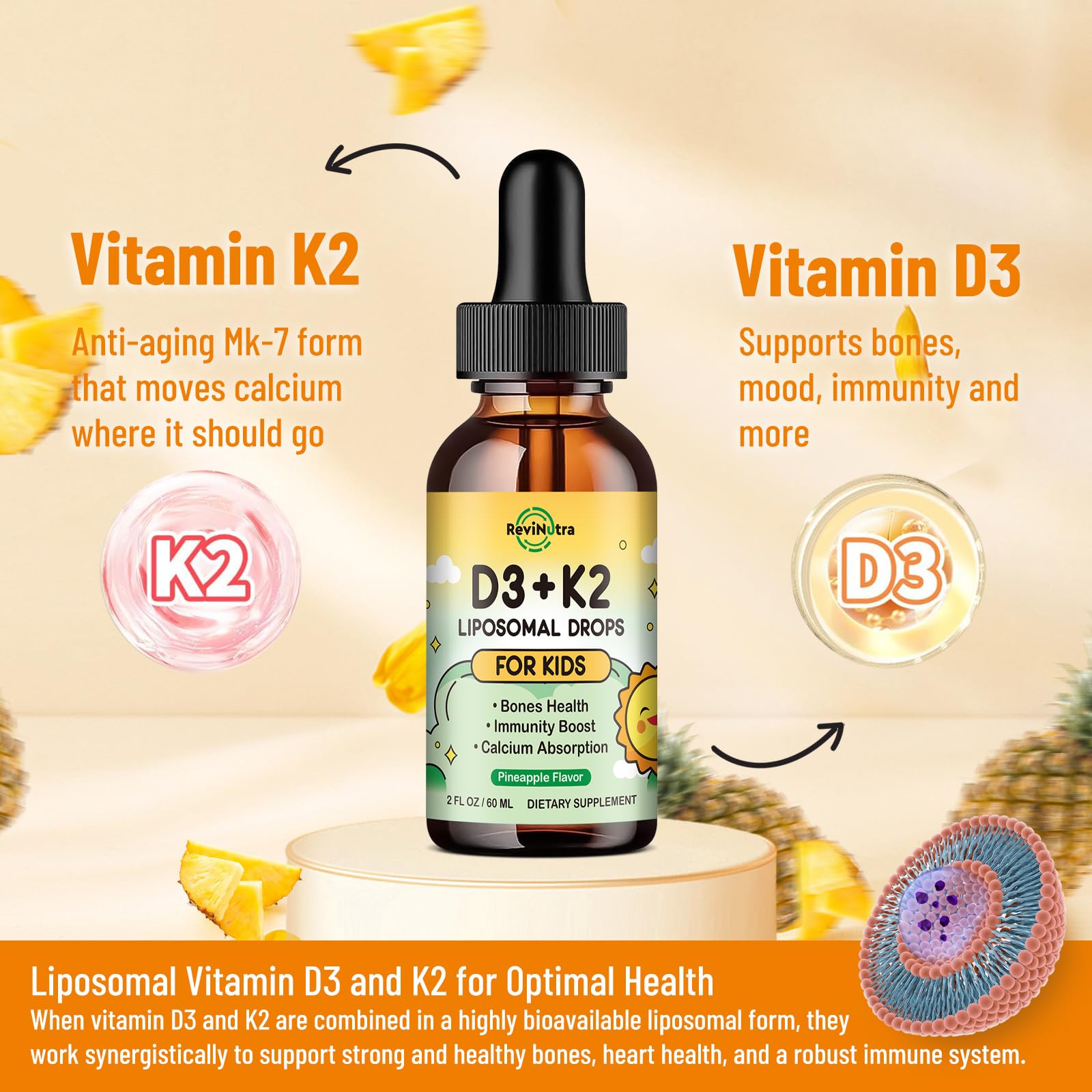 2 oz bottle with dropper and pineapple flavor badge