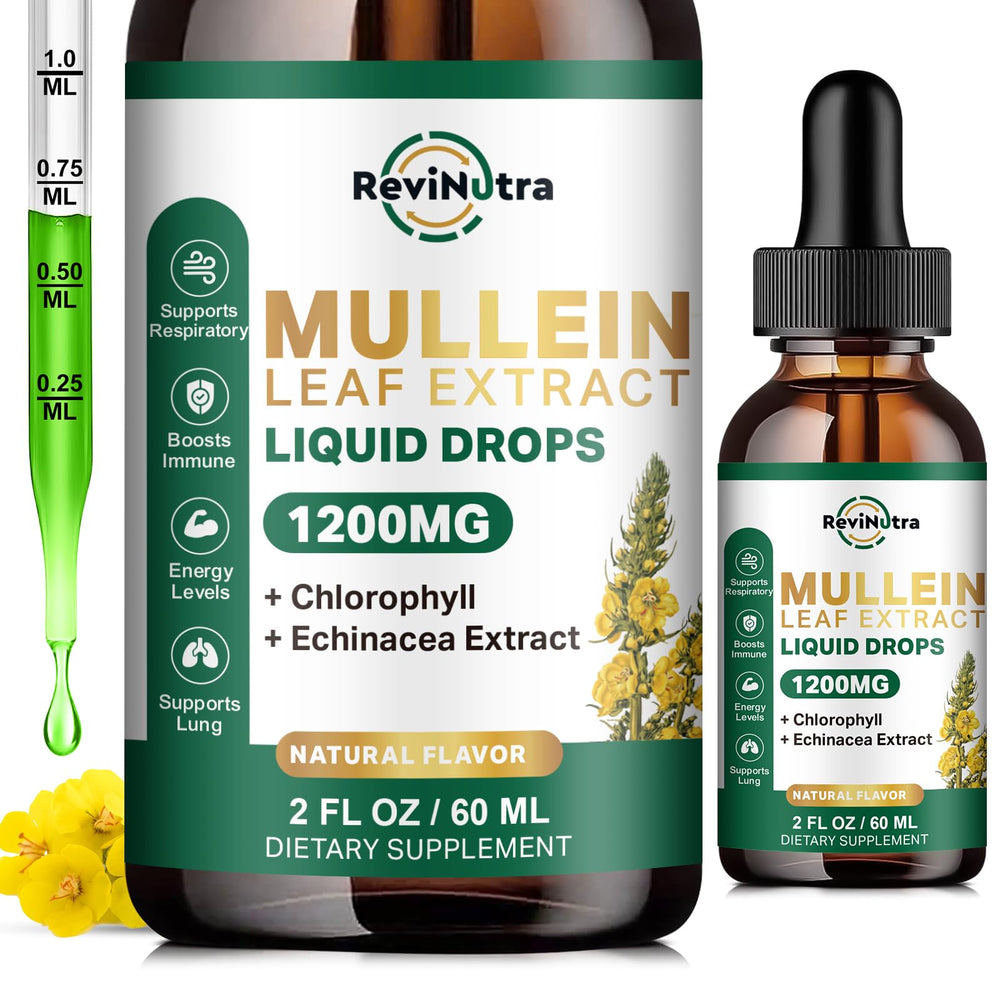Bottle of ReviNutra Mullein Drops for Lungs against a white background (hero image)