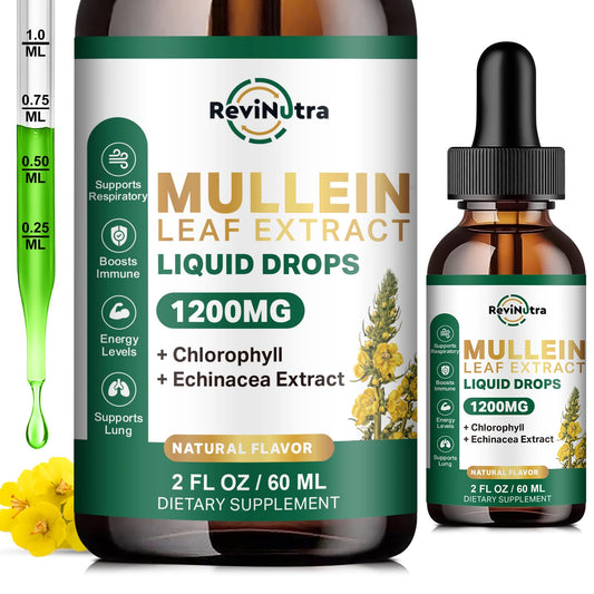 Bottle of ReviNutra Mullein Drops for Lungs against a white background (hero image)