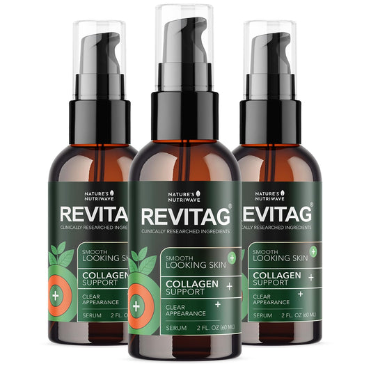 ReviTag Skin Serum bottle with dropper on a white background
