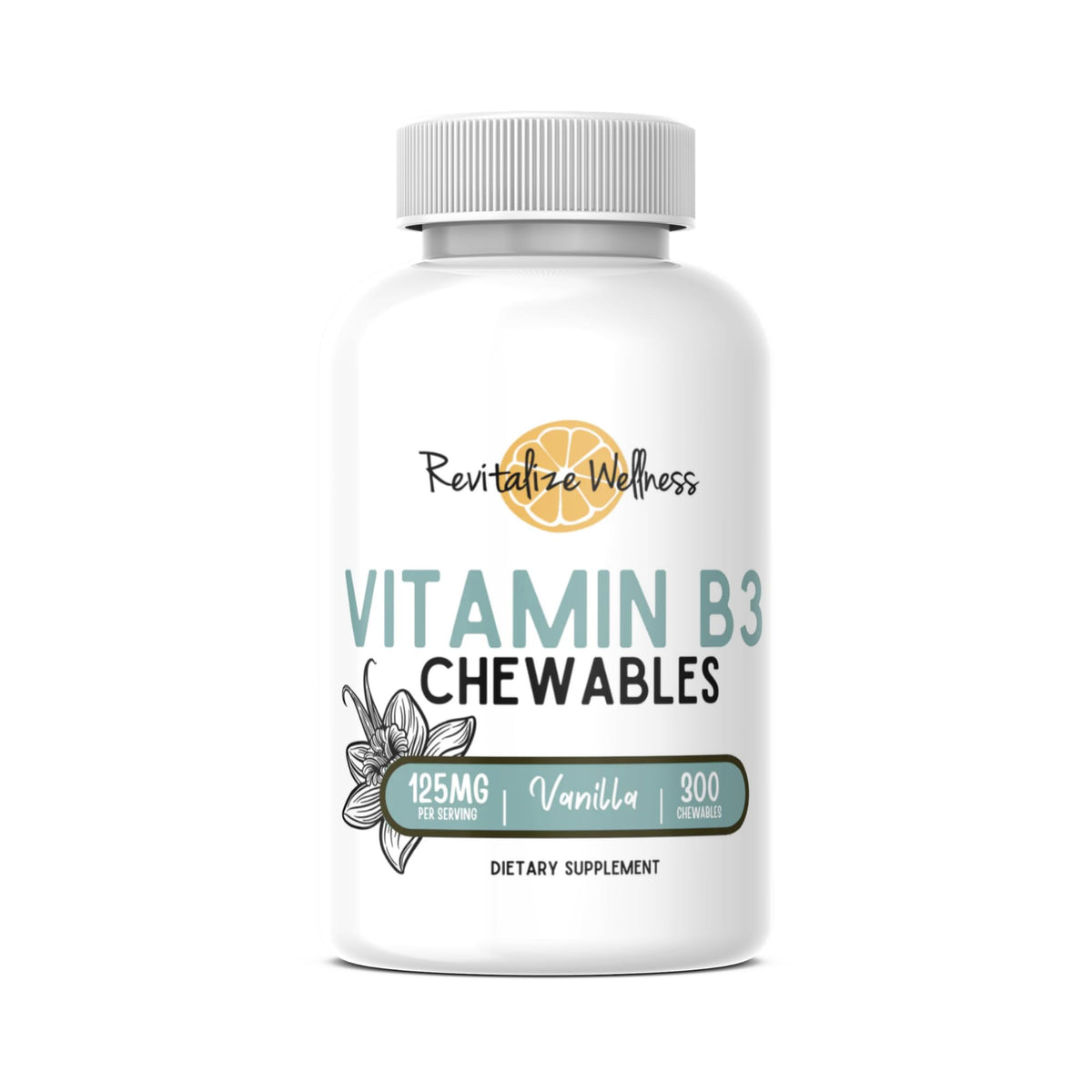 Revitalize Wellness Vitamin B3 Chewables Vanilla flavor bottle front view