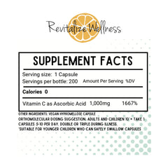 Label showing 1000 mg Vitamin C per capsule