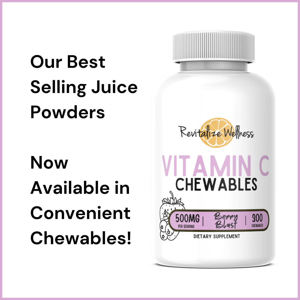 Vitamin C chews in berry flavor on white background