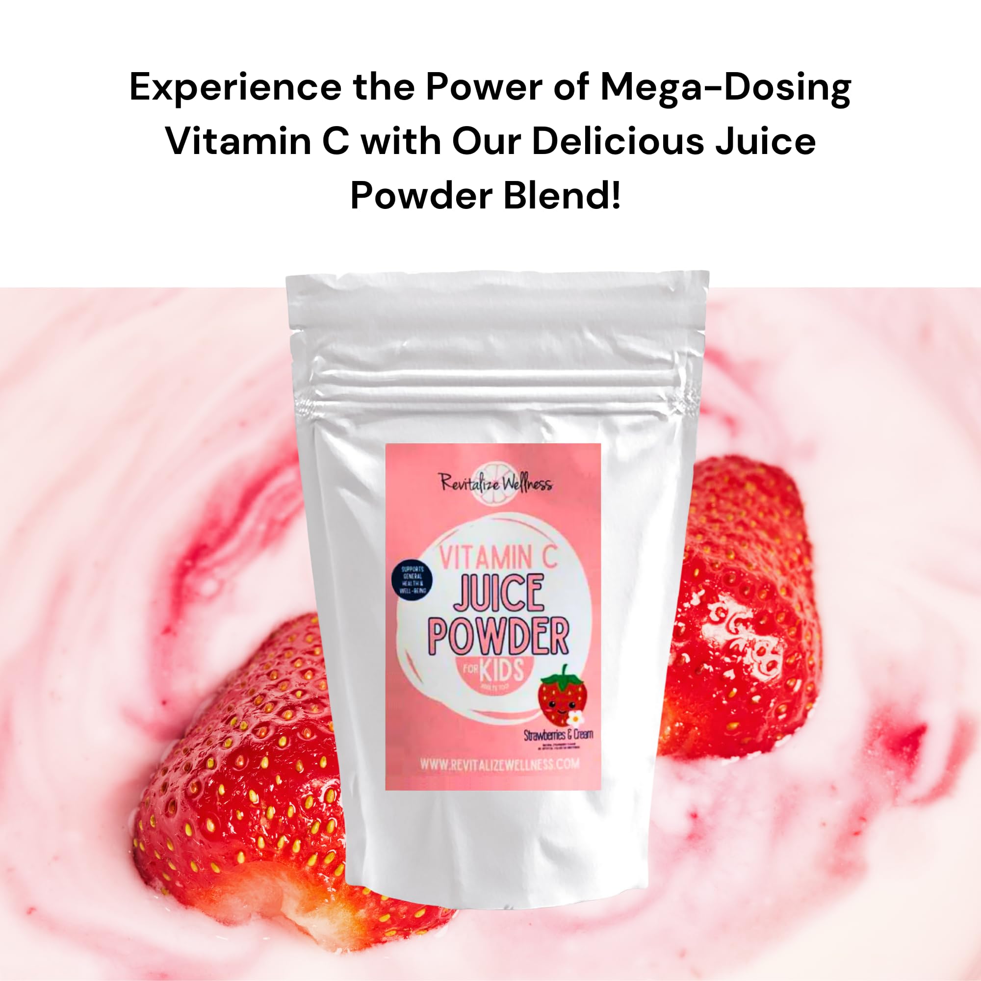 Flavor close-up showing Strawberry and Cream flavor text