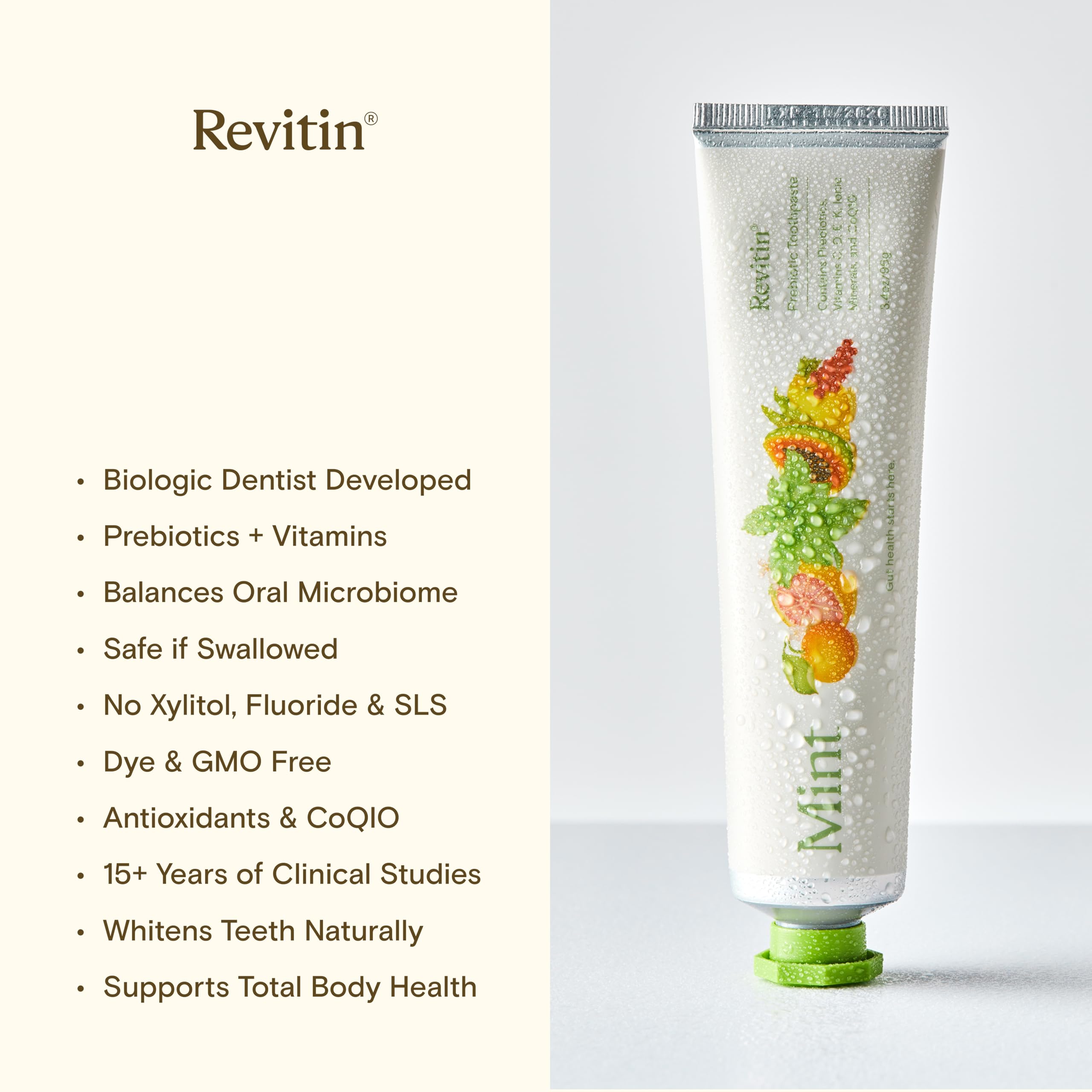 Ingredients close-up of Revitin toothpaste