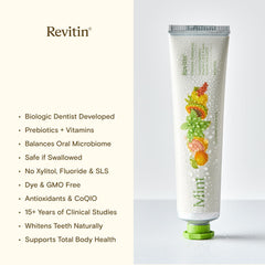 Ingredients close-up of Revitin toothpaste