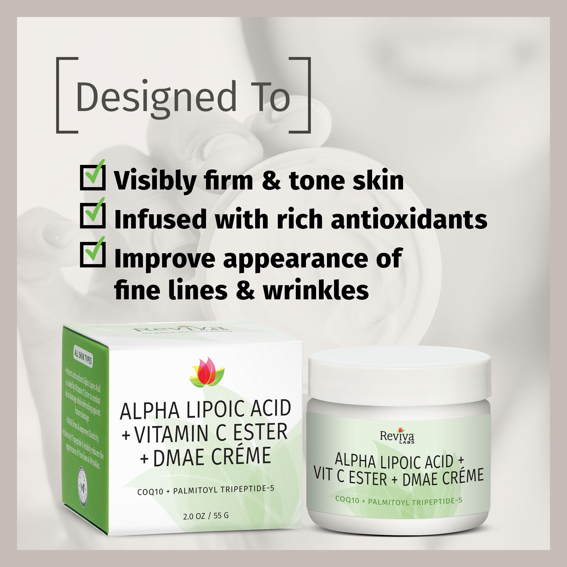 Cream applied to skin showing smoothing and firming effect