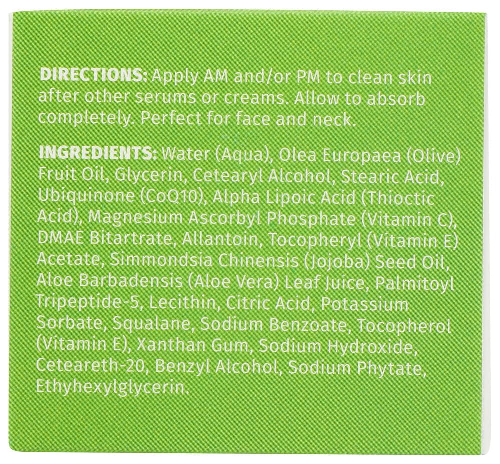 Close-up of Alpha Lipoic Acid Vitamin C Ester and DMAE ingredients