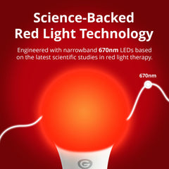 Close-up of the Revive 670nm red light bulb emitting gentle red light
