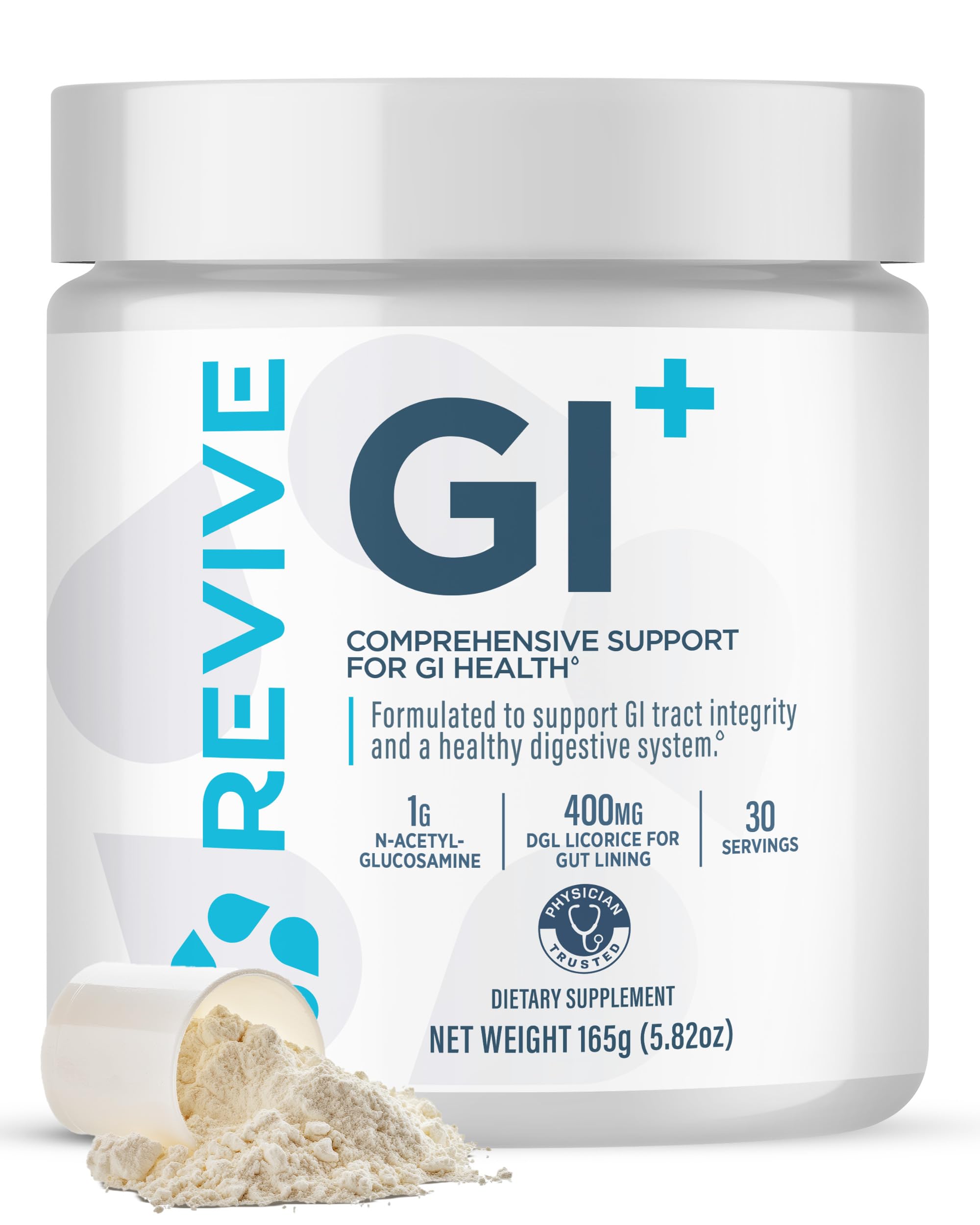 Revive MD GI Plus digestive health supplement bottle showing 30 servings