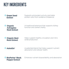 Astragalus, beet root and grape seed ingredients