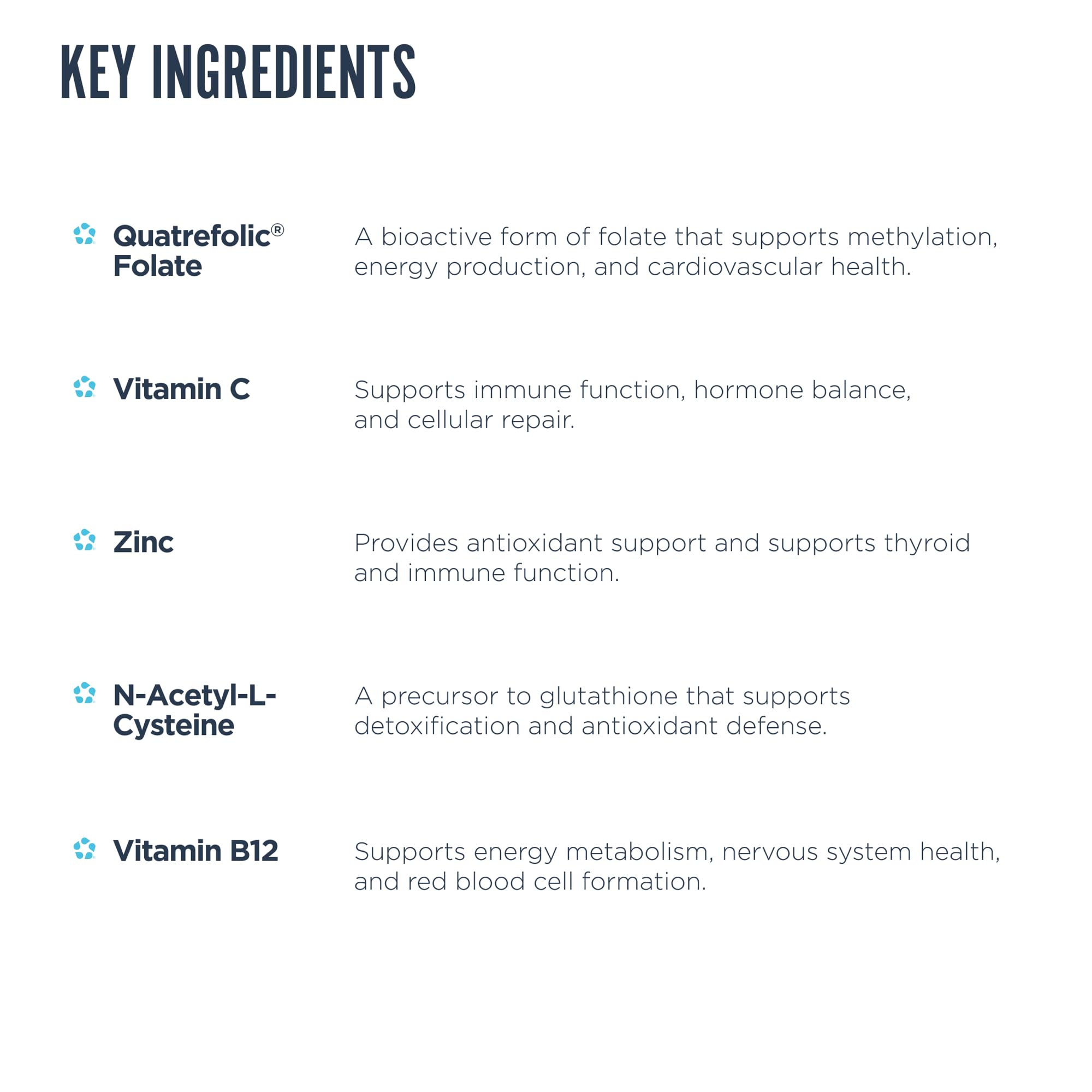 Quatrefolic folate and essential vitamins in the formula