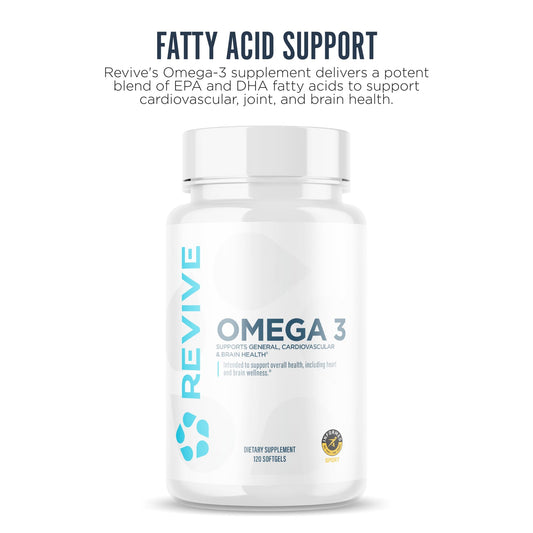 Bottle front view of Revive MD Omega-3 Fish Oil Softgels