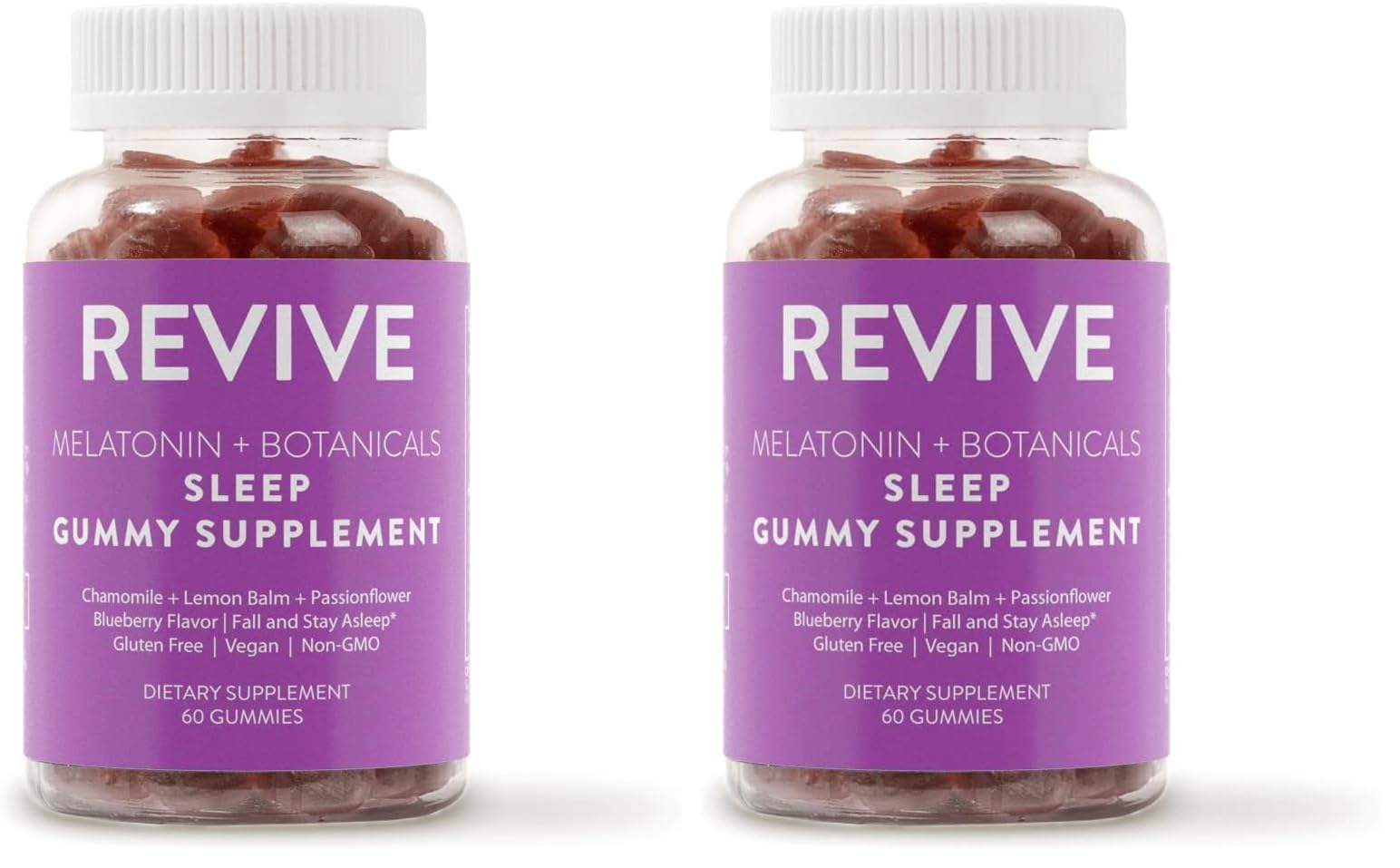 REVIVEEO Melatonin & Botanicals Sleep Gummies bottle with blueberry flavor