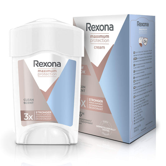 Rexona Maximum Protection Sensitive Dry cream-stick application for quick sweat control.
