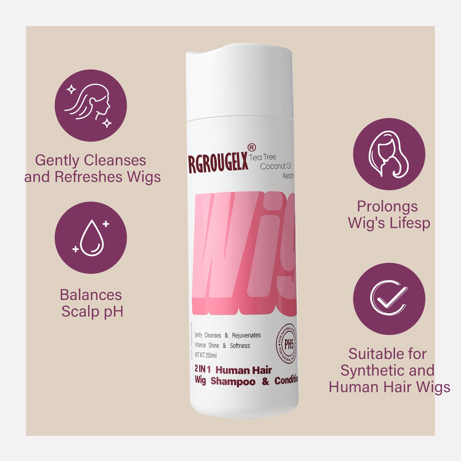 RG ROUGE LX ph5 balanced wig cleanser highlights gentle, scalp-friendly formula for sensitive skin