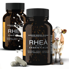 RHEA Essentials Bovine Colostrum bottle with capsules