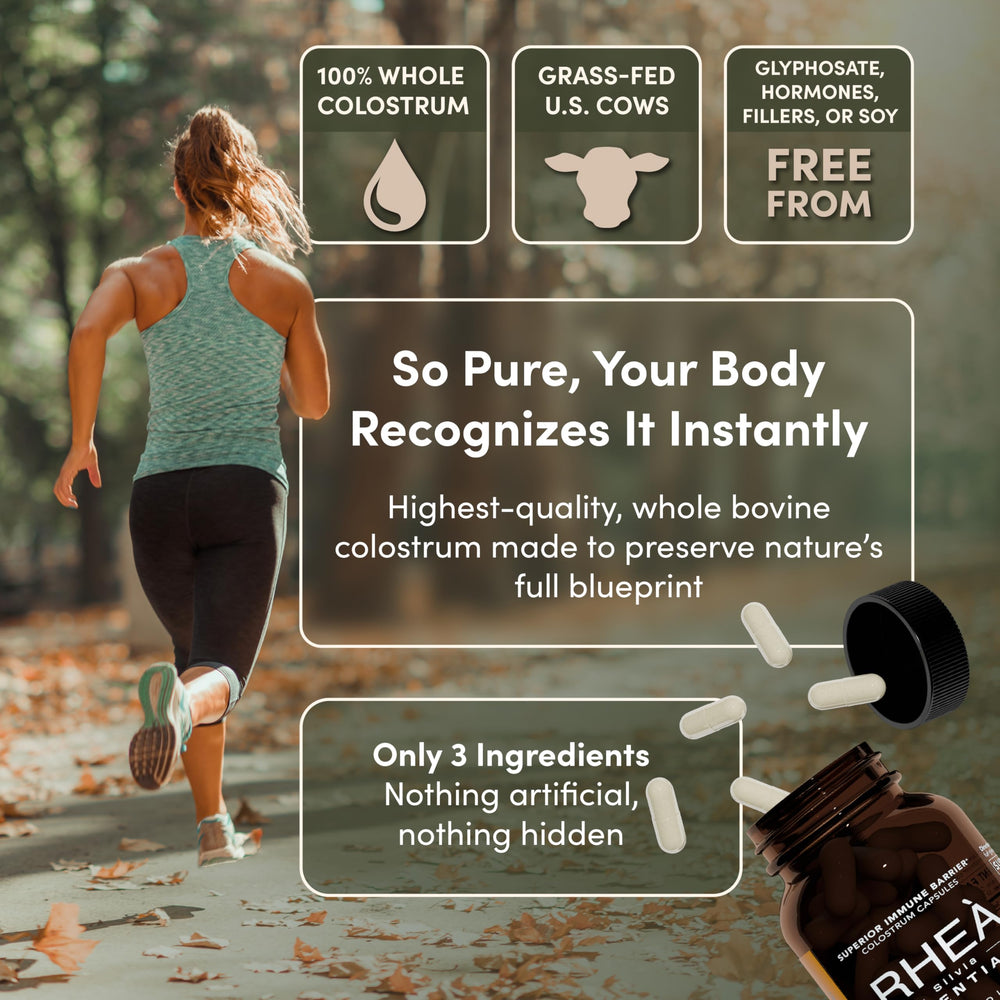 Usage instruction: taking RHEA Colostrum pills with water