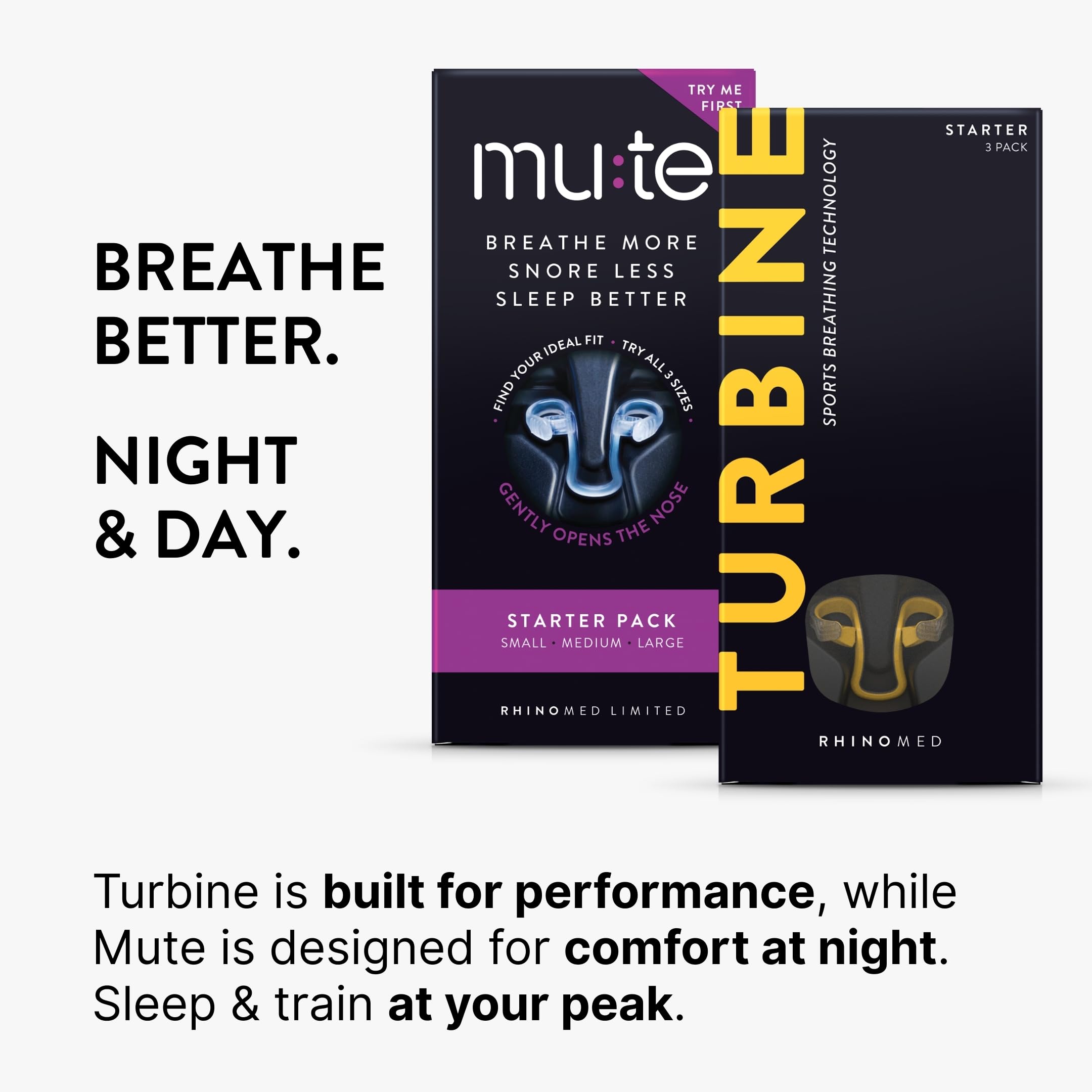 Rhinomed Turbine packaging box highlighting drug-free airflow aid