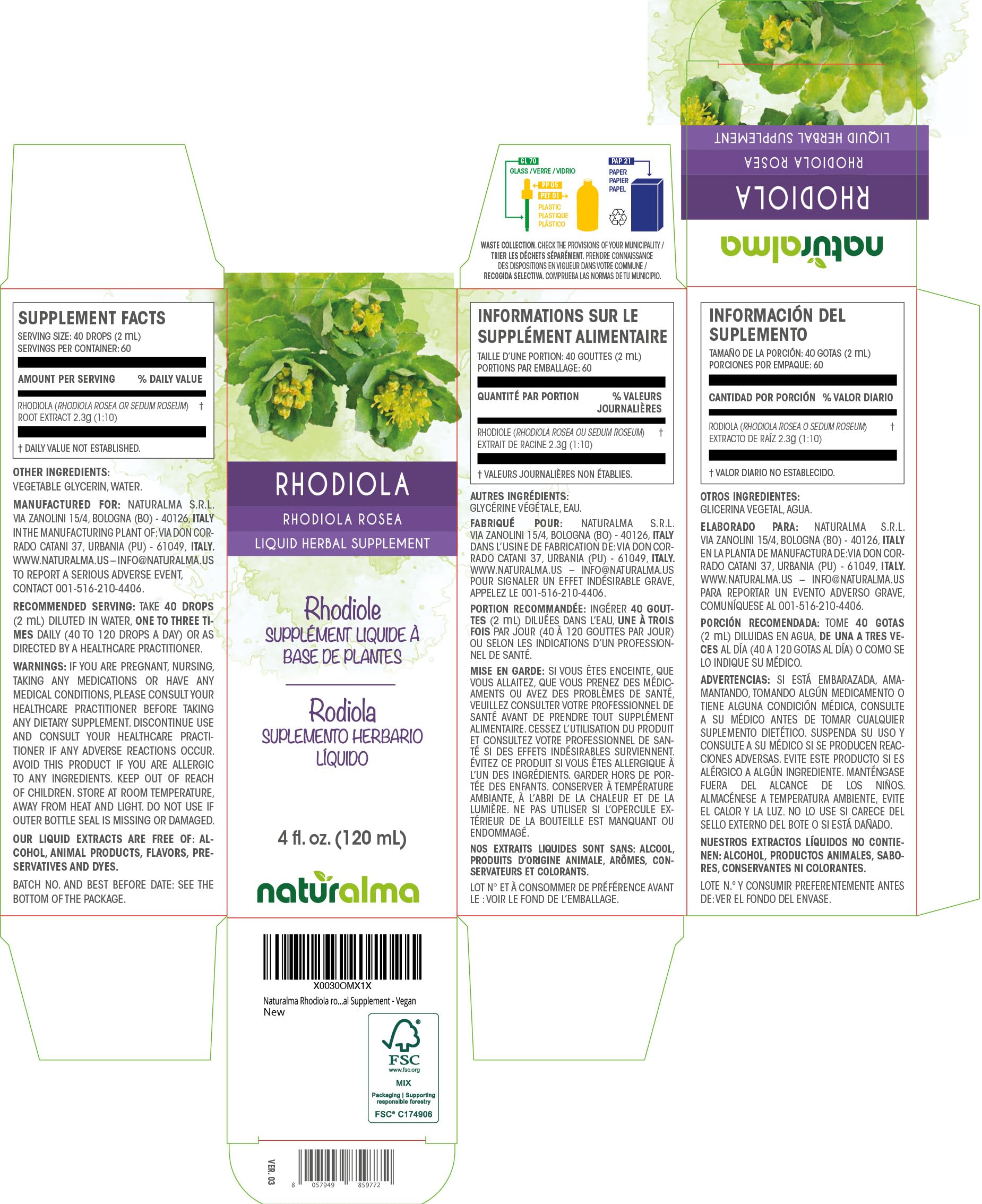 Rhodiola rosea 1:10 extract drops from Italy